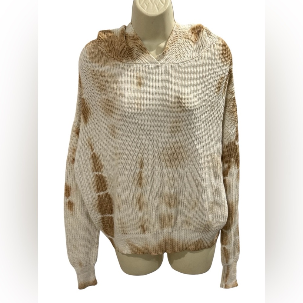 Sans Souci Sweater Hoodie‎ Women’s Sz Small Tan & Cream Tie Dye